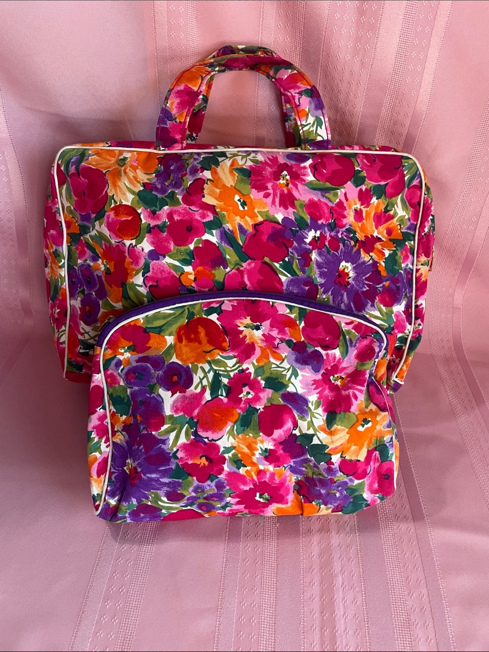 Floral Pink Women's Travel Bag Set with Front Pouch